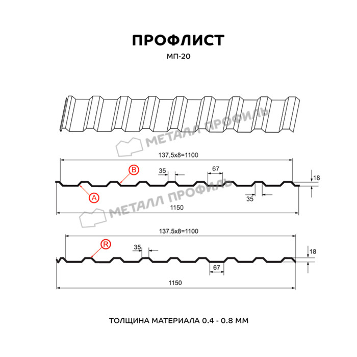 Профлист Металл Профиль МП-20 0,45 Полиэстер RAL 6033 Бирюзовая мята